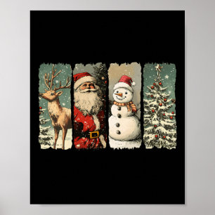Vintage Weihnachtsmann Schneemann Rentiere Retro 1 Poster