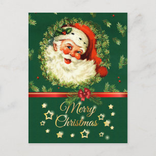 Vintage Weihnachtsmann, Tannenreif, Stechpalme Wei Feiertagspostkarte