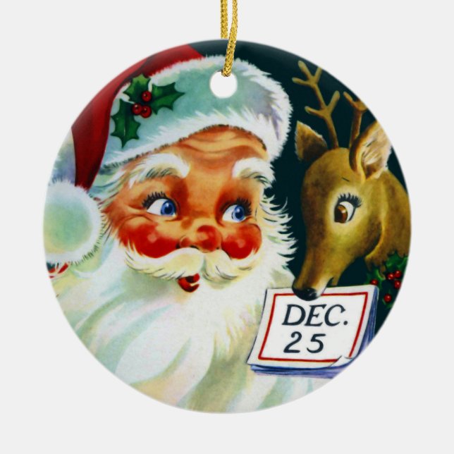 Vintage Weihnachtsmann- u. Keramikornament (Vorne)