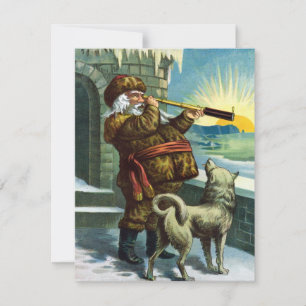 Vintage-Weihnachtsmann und Husky-Einladung Einladung