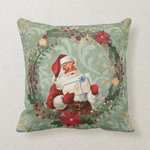 Vintage-Weihnachtsmann und Kranz Kissen