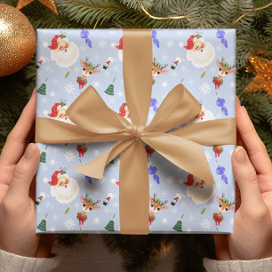 Vintage-Weihnachtsmann und Rentier-Schneeflocken-M Geschenkpapier