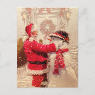Vintage Weihnachtsmann und Schneemann Weihnachten Postkarte