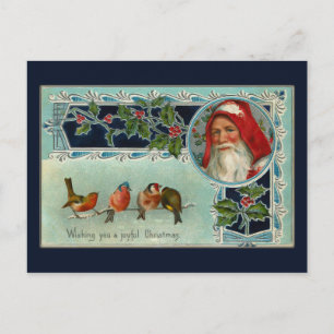 Vintage-Weihnachtsmann-und-Schneevögel-Postkarte Feiertagspostkarte