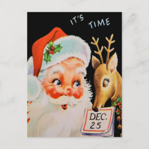Vintage Weihnachtsmann und seine Rentiere  Feiertagspostkarte