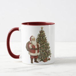 Vintage Weihnachtsmann & Weihnachtsbaum Tasse