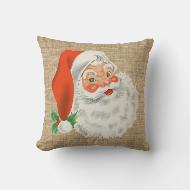 Vintage Weihnachtsmann-WeihnachtsImitat-Leinwand Kissen (Vorderseite)