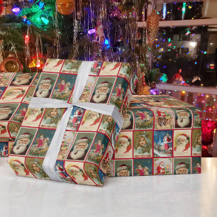 Vintage-Weihnachtsmann-Weihnachtspostkarten Mädche Geschenkpapier