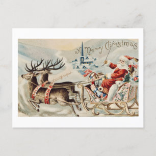 Vintage Weihnachtsmann Weihnachtsschlitten Rentier Postkarte