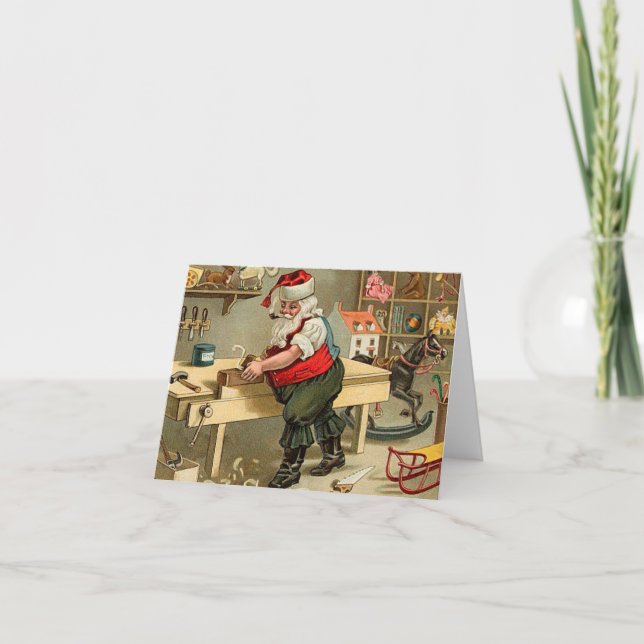 Vintage Weihnachtsmann-Weihnachtswerkstatt Feiertagskarte (Vorderseite)