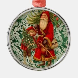 Vintage Weihnachtsmänner und Stechpalmen Eleganter Silbernes Ornament