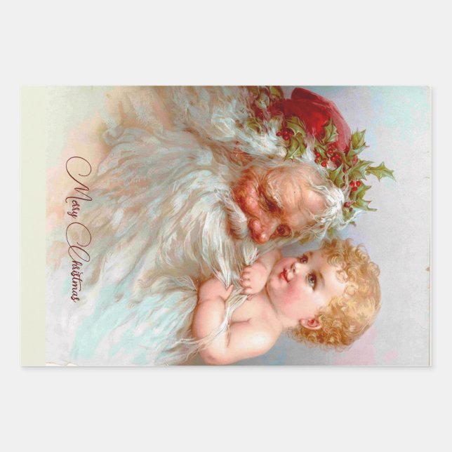 Vintage Weihnachtsmarken Geschenkpapier Set (Vorderseite)