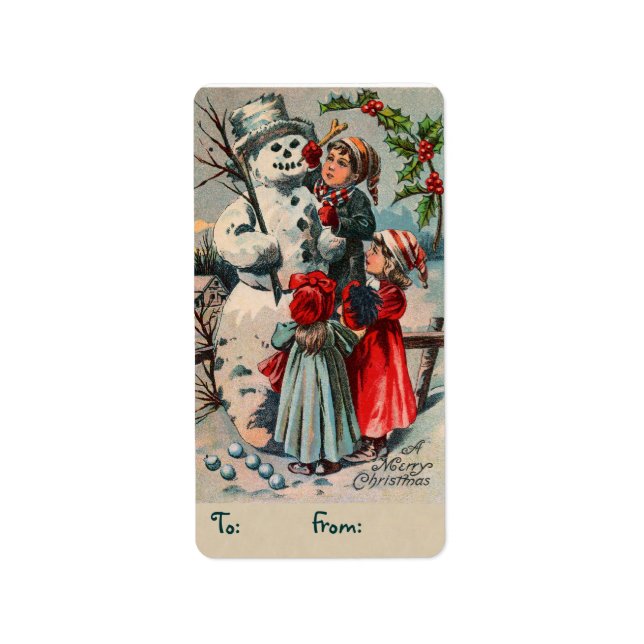 Vintage Weihnachtsmarken von Snowman Adressaufkleber (Vorne)
