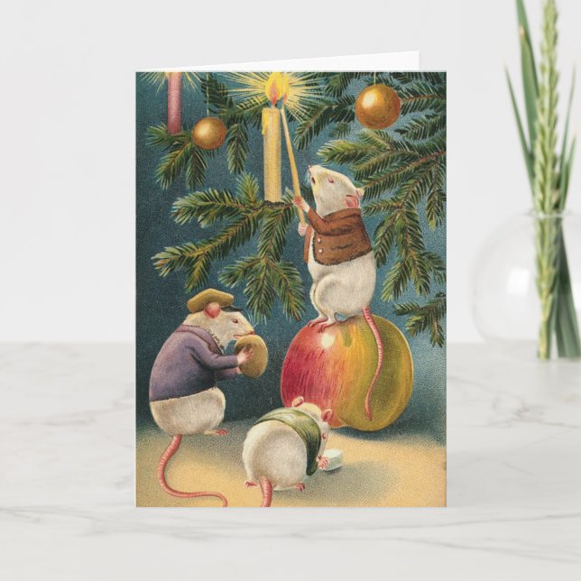 Vintage Weihnachtsmäusekarte Feiertagskarte (Vorderseite)