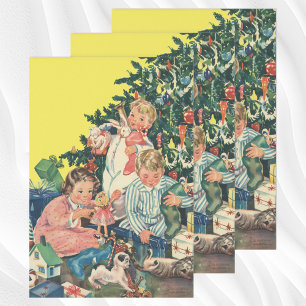 Vintage Weihnachtsmorgen, Kinder öffnen Geschenke Geschenkpapier Set