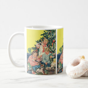 Vintage Weihnachtsmorgen, Kinder öffnen Geschenke Kaffeetasse