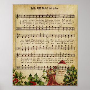 Vintage-Weihnachtsmusik-Decoupage-Druck Poster