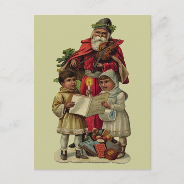 Vintage Weihnachtsmusik Feiertagspostkarte (Vorderseite)