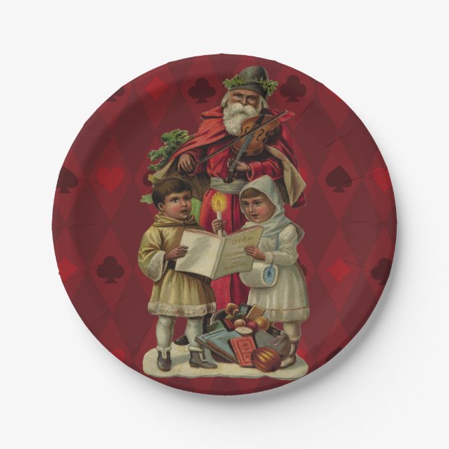 Vintage Weihnachtsmusik Pappteller (Vorderseite)