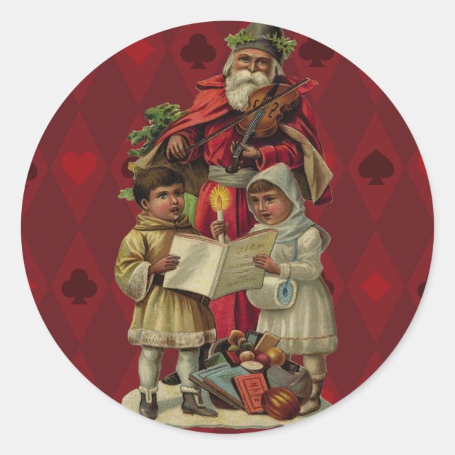 Vintage Weihnachtsmusik Runder Aufkleber (Vorderseite)