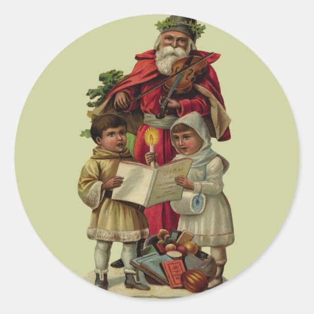 Vintage Weihnachtsmusik Runder Aufkleber (Vorderseite)
