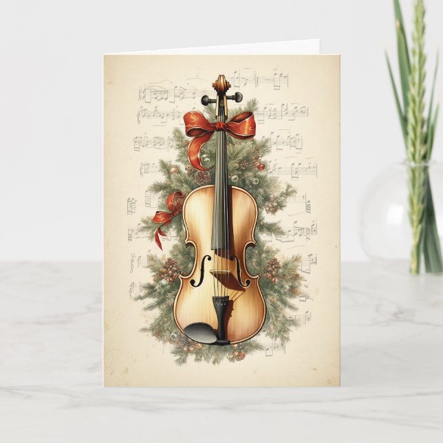 Vintage Weihnachtsmusik Violin Feiertagskarte (Vorderseite)