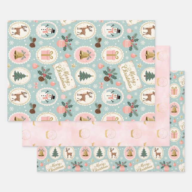 Vintage-Weihnachtsmuster-Wrap-Papier Geschenkpapier Set (Set)