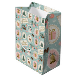 Vintage-Weihnachtsmuster-Wrap-Papier Mittlere Geschenktüte