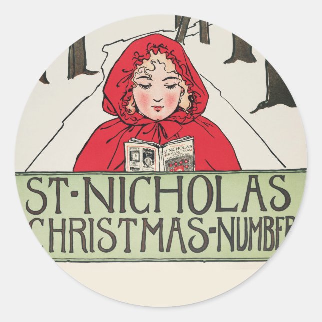 Vintage Weihnachtsnummer St. Nikolaus (1896) Runder Aufkleber (Vorderseite)