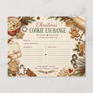 Vintage-Weihnachtsplätzchen-Austausch-Rezeptkarte Hinweiskarte