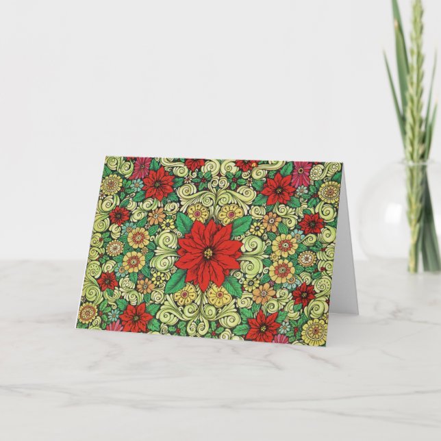 Vintage Weihnachtspoinsettia Feiertagskarte (Vorderseite)