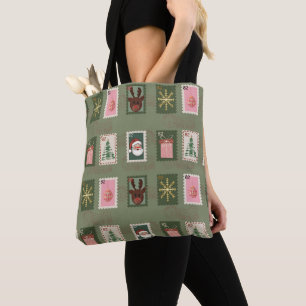 Vintage-Weihnachtspost-Briefmarken-Tragetasche Tasche