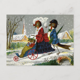 Vintage-Weihnachtspostkarte der Vogelfamilie Postkarte