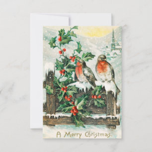 Vintage-Weihnachtspostkarte mit Rotkehlchen Einladung
