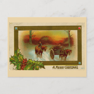 Vintage Weihnachtspostkarte Pferd & Kutsche Postkarte
