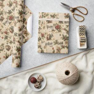 Vintage-Weihnachtspostkarten-Collage Geschenkpapier