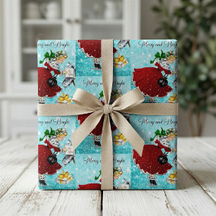 Vintage-Weihnachtspostkasten rotes Glitter-Mädchen Geschenkpapier