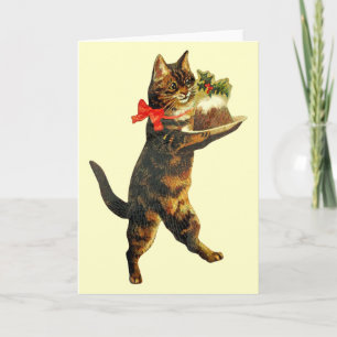 Vintage Weihnachtspudding-Katzen-Karte Feiertagskarte