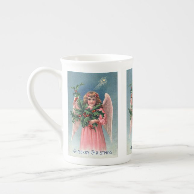 Vintage Weihnachtsrosa Engels-Teeschale Prozellantasse (Links)