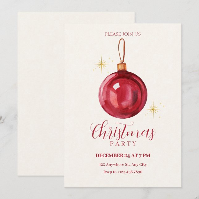 Vintage-Weihnachtsroter Ball  Einladung (Vorne/Hinten)