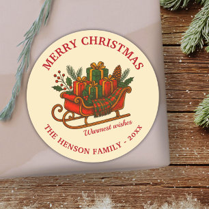 Vintage-Weihnachtsschlitten mit Geschenken Runder Aufkleber