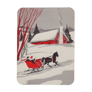 Vintage Weihnachtsschlitten-Schneeszene Magnet