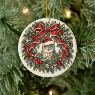 Vintage-Weihnachtsschmuck mit Eule Keramik Ornament