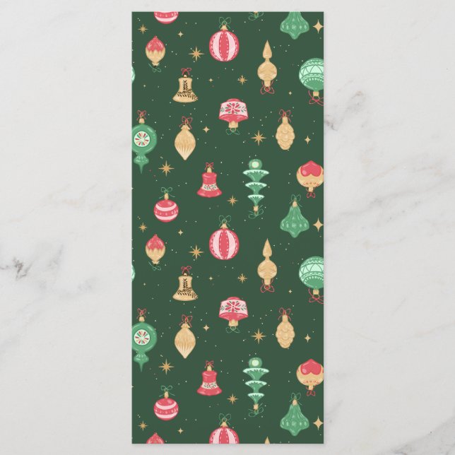 Vintage Weihnachtsschmuckmuster - Grün Menükarte (Vorderseite)