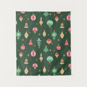 Vintage Weihnachtsschmuckmuster - Grün Wandteppich