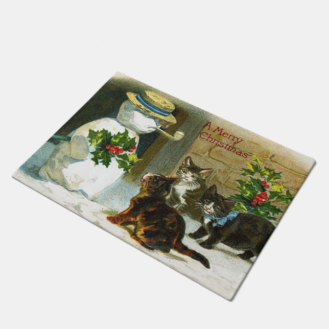 Vintage Weihnachtssnowman-Katzenfußmatte Fußmatte (Schrägansicht)