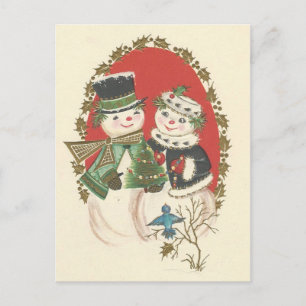 Vintage Weihnachtssnowman-Paare Feiertagspostkarte