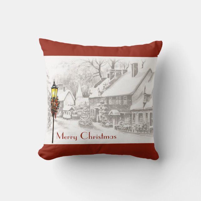 Vintage Weihnachtsstadt Kissen (Vorderseite)