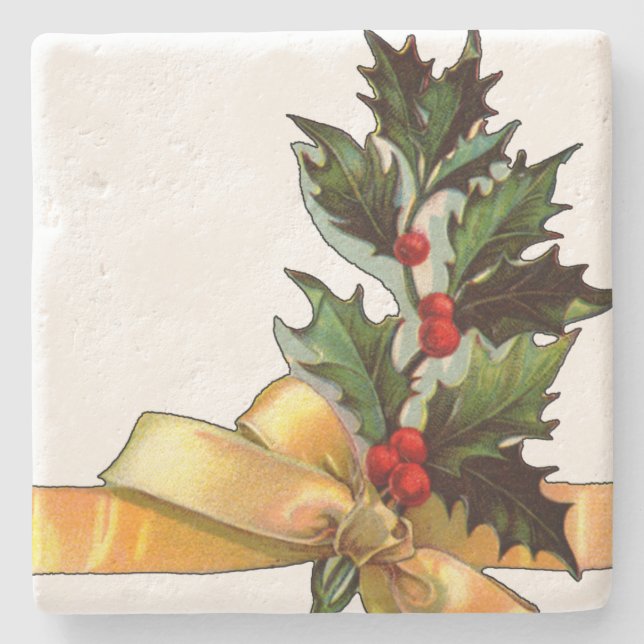Vintage Weihnachtsstechpalme Steinuntersetzer (Vorderseite)