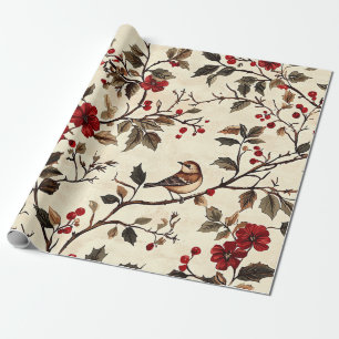 Vintage Weihnachtsstern Vogel Weihnachten Creme Ro Geschenkpapier